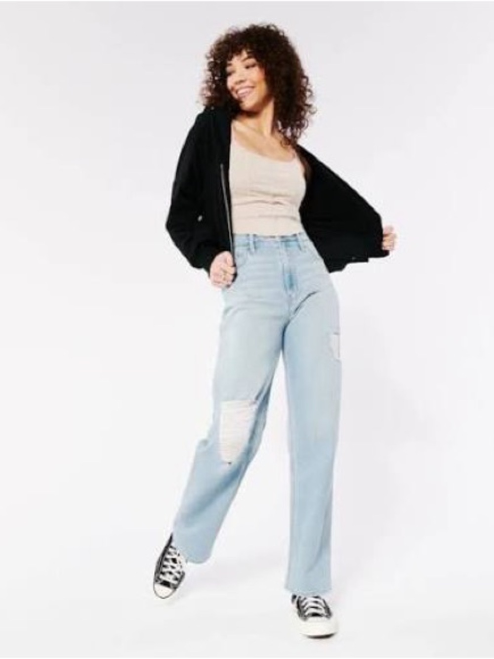 Hollister Light Blue High-Rise Dad Jean Distressed